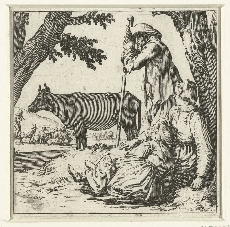 Boer, boerin en dochter met koe Wall Art by Jacques Callot - High-Resolution Digital Print