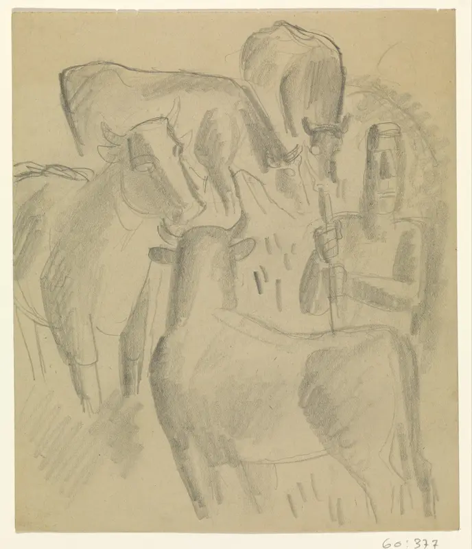 Boer met vier koeien Wall Art by Leo Gestel - High-Resolution Digital Print