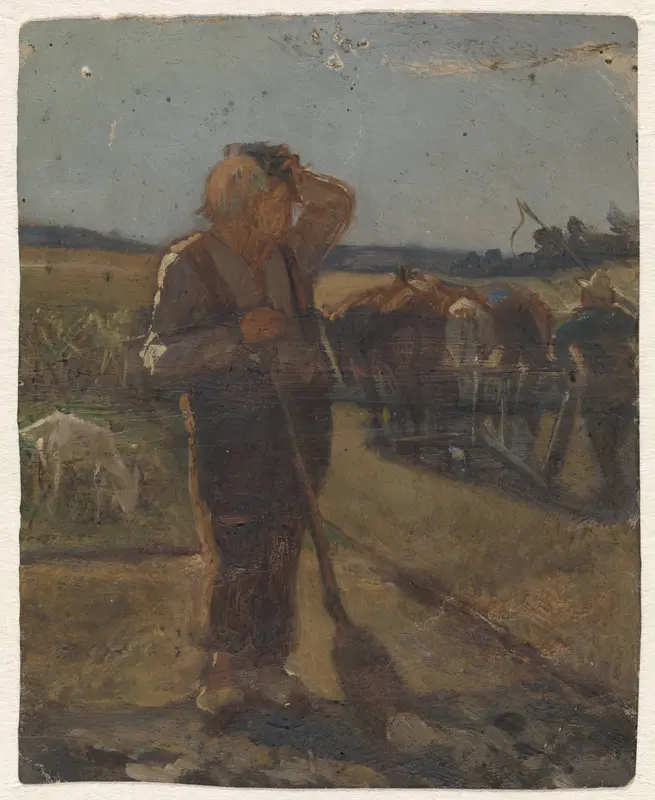 Boer staand met schep op het land Wall Art by Thomas Simon Cool - High-Resolution Digital Print