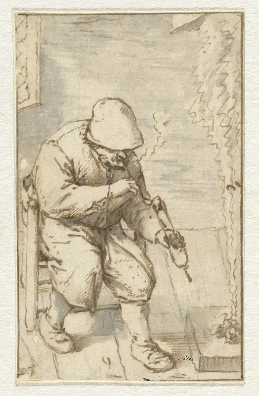 Boer zittend bij een vuur Wall Art by anonymous - High-Resolution Digital Print