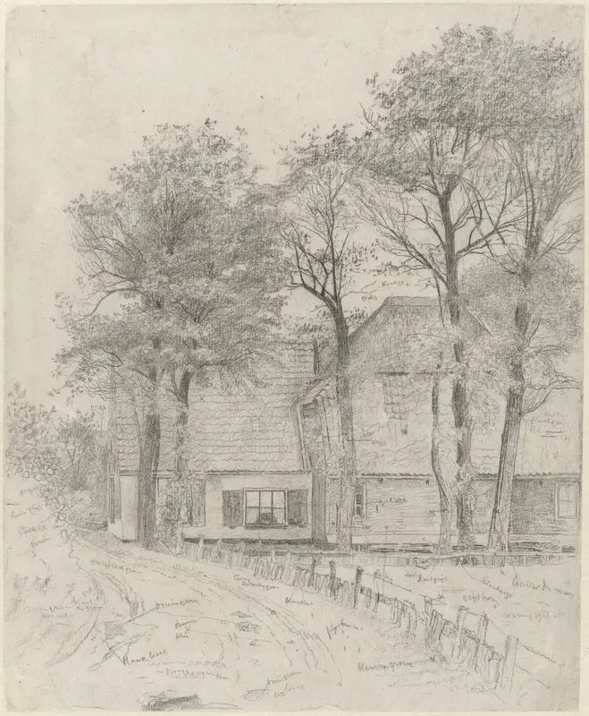 Boerderij bij Velzen: het woonhuis en aangrenzende schuur, vanaf de weg gezien Wall Art by Gerrit Willem Dijsselhof - High-Resolution Digital Print