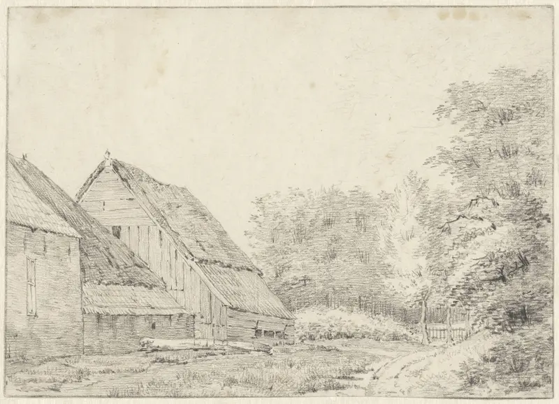 Boerderij en houten schuur bij bos Wall Art by Abraham Krayestein - High-Resolution Digital Print