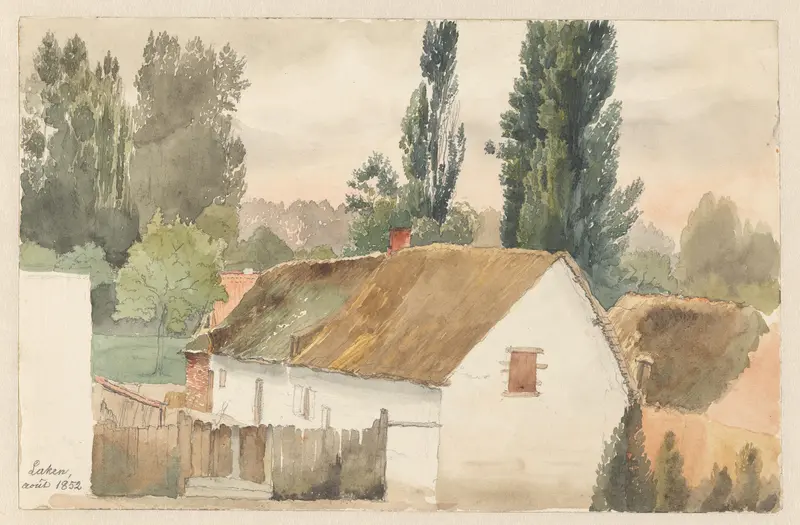 Boerderij in een boomrijk landschap Wall Art by Unknown - High-Resolution Digital Print