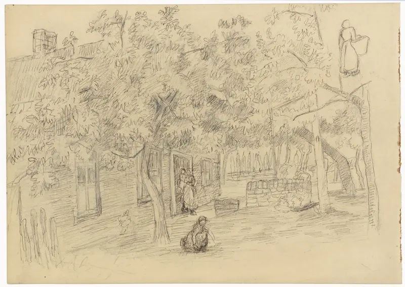 Boerderij met erf en figuren
