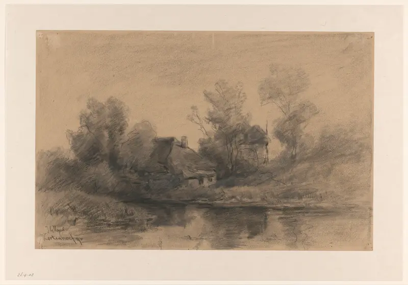 Boerderij met hooiberg aan het water bij Kortenhoef Wall Art by Unknown - High-Resolution Digital Print