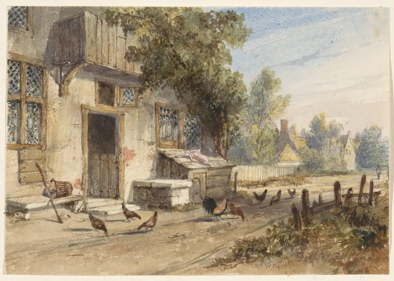 Boerderij met kippen op de landweg daarvoor Wall Art by Newton Smith Limbird Fielding - High-Resolution Digital Print