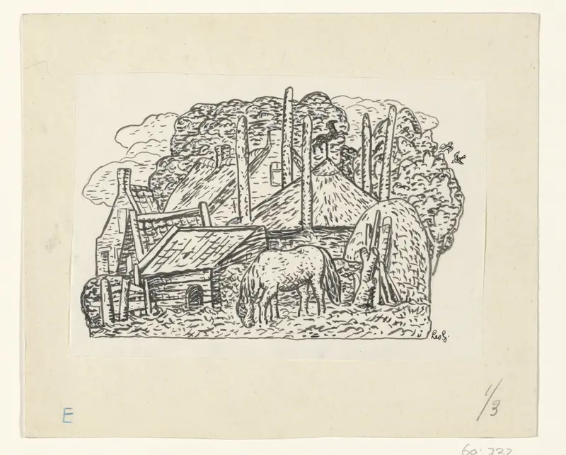 Boerderij met paard Wall Art by Unknown - High-Resolution Digital Print