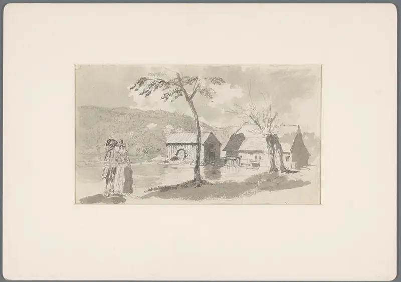 Boerderij met watermolen aan een bergmeer Wall Art by David Alphonse de Sandoz-Rollin - High-Resolution Digital Print