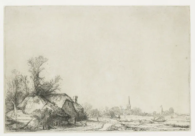 Boerderijen aan een vaart: een gezicht op Ouderkerk aan de Amstel Wall Art by Rembrandt van Rijn - High-Resolution Digital Print