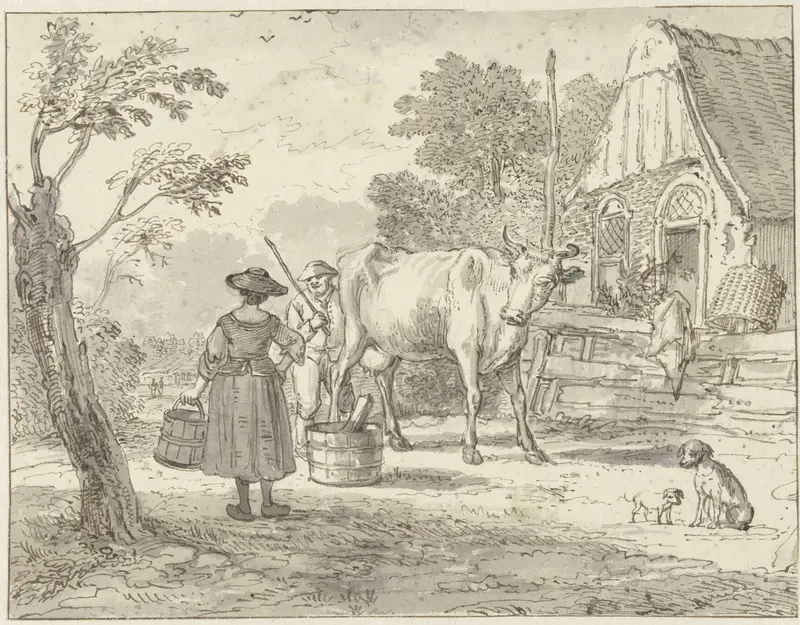 Boeren met een koe voor het huis Wall Art by Paulus Constantijn la Fargue - High-Resolution Digital Print