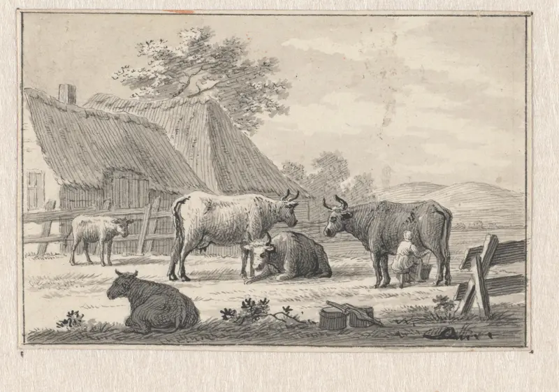 Boerenerf met melkende meid Wall Art by Pieter de Goeje - High-Resolution Digital Print