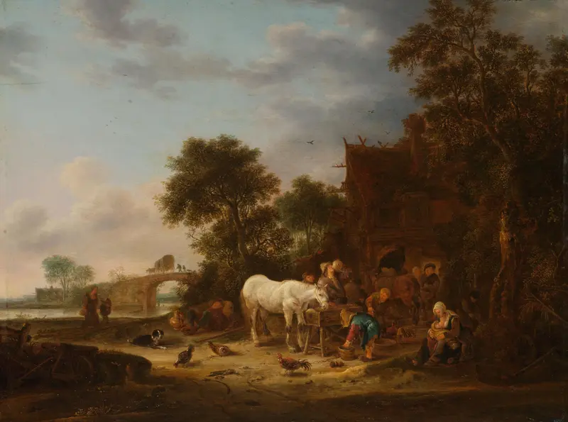 Boerenherberg met paard aan de trog Wall Art by Isaac van Ostade - High-Resolution Digital Print