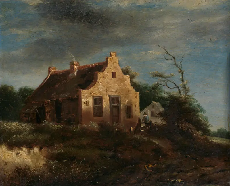 Boerenhuis in bosachtig duinlandschap Wall Art by Unknown - High-Resolution Digital Print