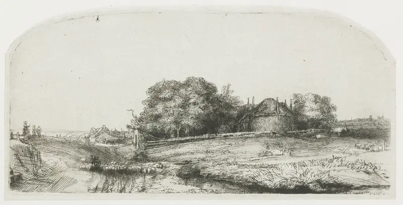Boerenhuizen en een hooimijt aan de Diemerdijk Wall Art by Unknown - High-Resolution Digital Print