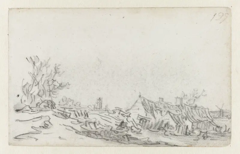 Boerenhuizen onderaan een dijk Wall Art by Jan van Goyen - High-Resolution Digital Print