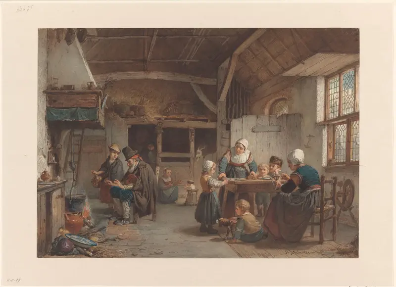 Boereninterieur, familie in de keuken Wall Art by Hendrik Jacobus Scholten - High-Resolution Digital Print