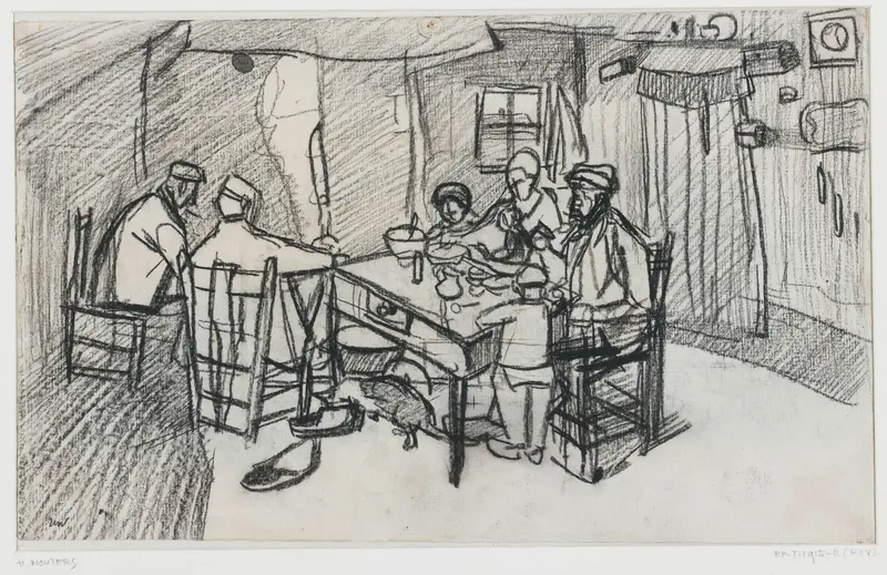 Boereninterieur met familie aan tafel Wall Art by Henri Wouters - High-Resolution Digital Print