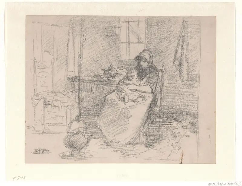 Boereninterieur met zittende oude vrouw Wall Art by Hendrik Valkenburg - High-Resolution Digital Print