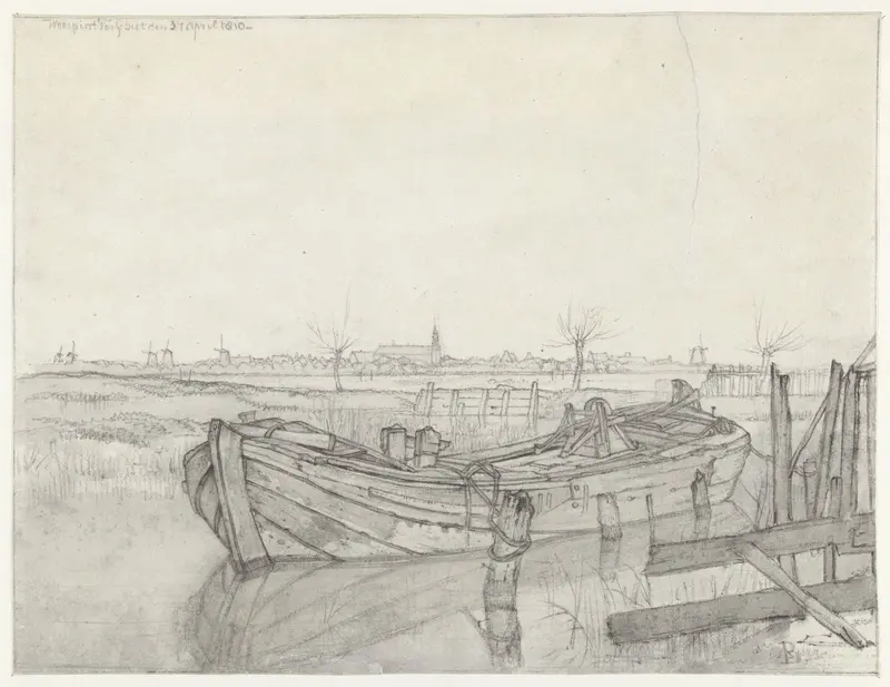 Boerenschuit in een vaart, in het verschiet Weesp Wall Art by Albertus Brondgeest - High-Resolution Digital Print