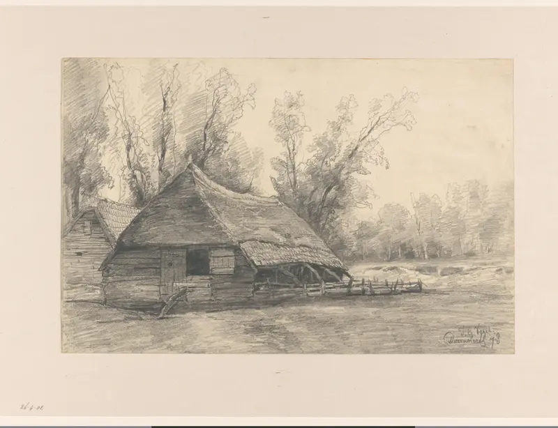 Boerenschuur aan bosrand Wall Art by Unknown - High-Resolution Digital Print