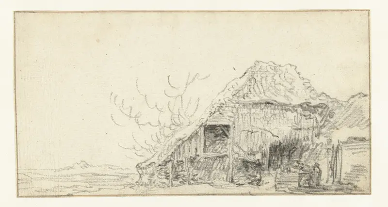 Boerenschuur in een vlak landschap Wall Art by Unknown - High-Resolution Digital Print