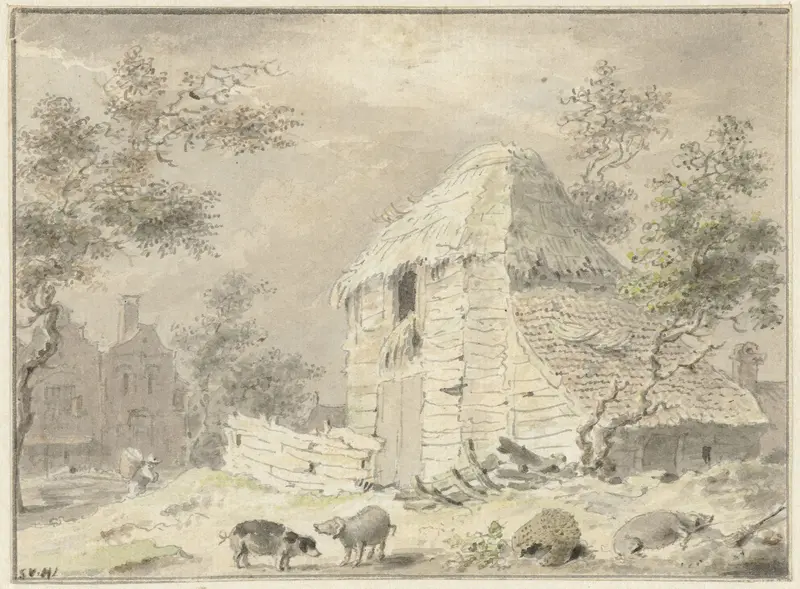 Boerenschuur met enige varkens Wall Art by Unknown - High-Resolution Digital Print