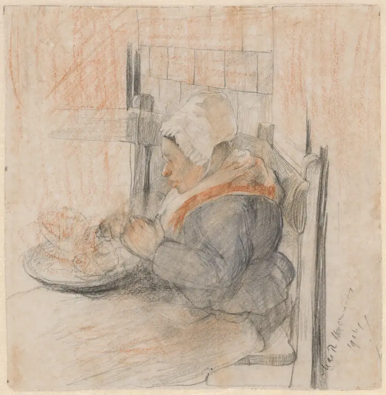 Boerenvrouw aan tafel Wall Art by Marie de Roode-Heijermans - High-Resolution Digital Print