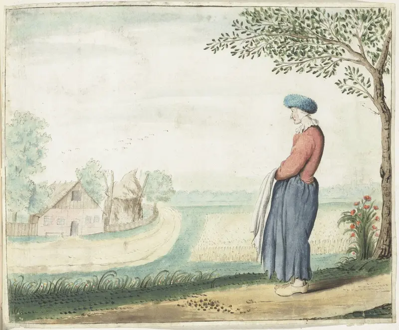 Boerenvrouw in een landschap Wall Art by Unknown - High-Resolution Digital Print