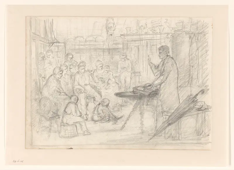 Boerenwoning met een prekende evangelist en toehoorders Wall Art by Hendrik Valkenburg - High-Resolution Digital Print