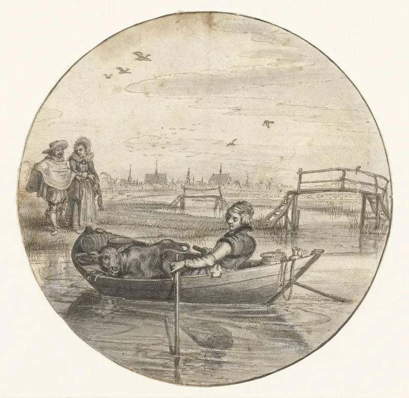 Boerin met een kalfje in een roeiboot Wall Art by Adriaen Pietersz van de Venne - High-Resolution Digital Print