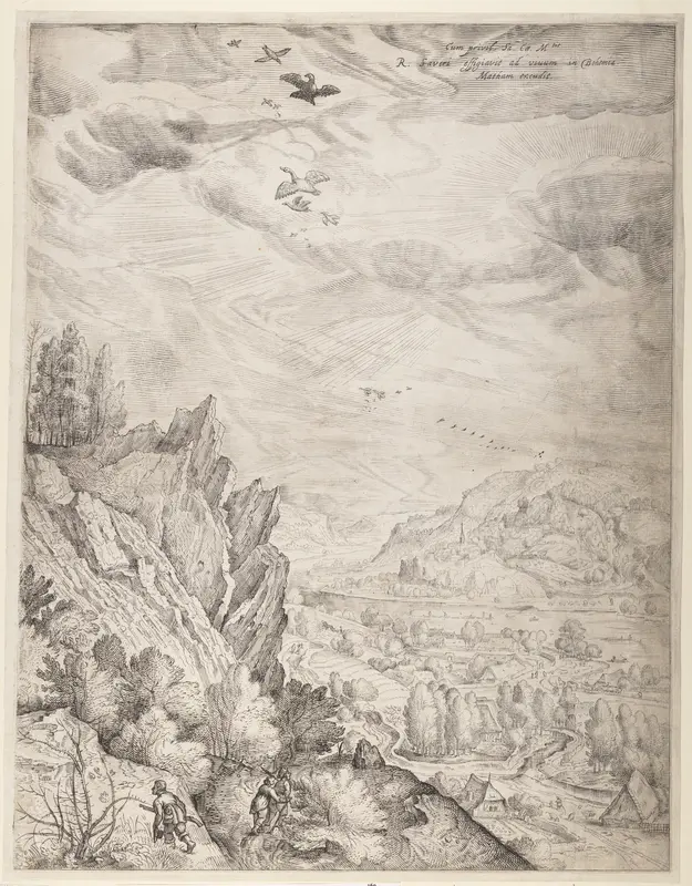Bohemian Landscape with Couples and Hunters (right plate) Wall Art by Jacob Matham - High-Resolution Digital Print