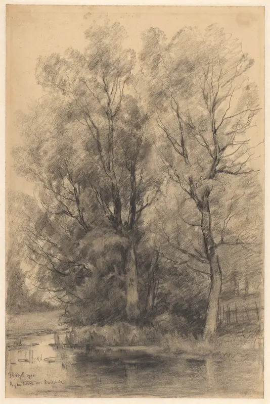 Bomen langs een waterkant bij de ruïne van Brederode Wall Art by Unknown - High-Resolution Digital Print