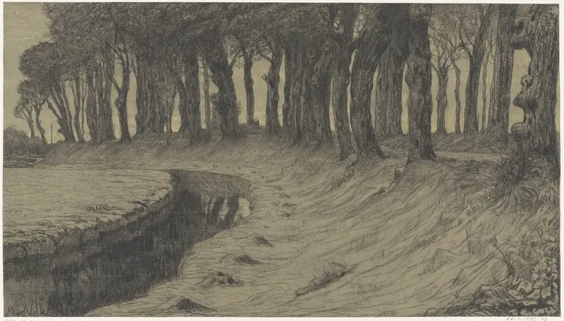 Bomen langs een weg over een dijk of wal Wall Art by Maurits van der Valk - High-Resolution Digital Print