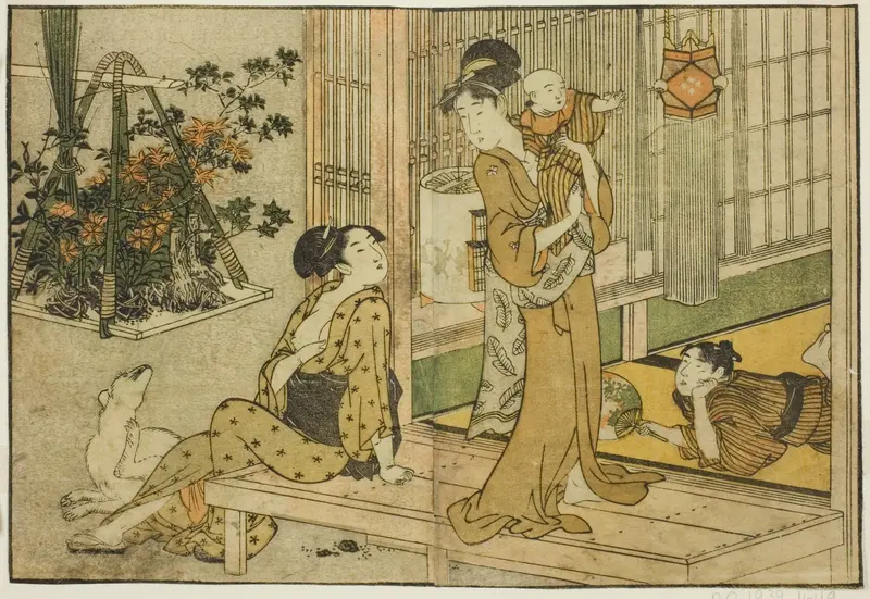 Bon Festival Lanterns and Plant Seller, from the illustrated book "Picture Book: Flowers of the Four Seasons (Ehon shiki no hana)," vol. 2