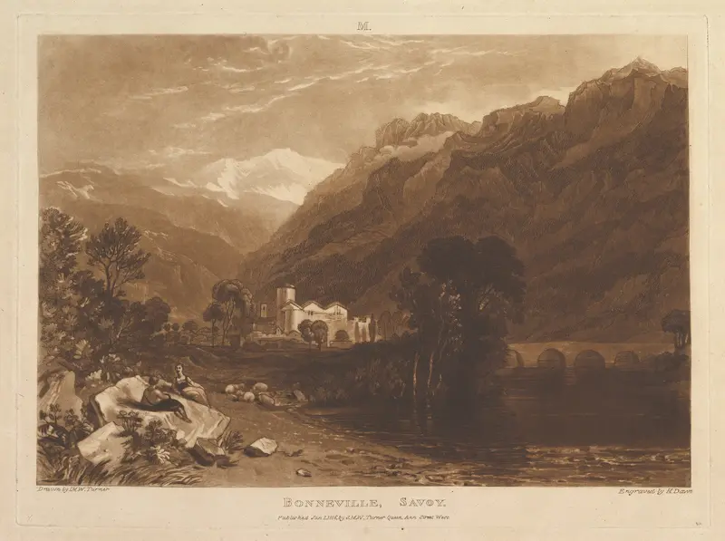 Bonneville, Savoy, part XIII, plate 64 from "Liber Studiorum" Wall Art by Joseph Mallord William Turner - High-Resolution Digital Print