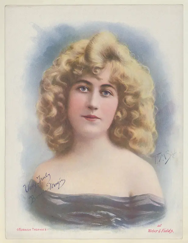Bonnie Magin at Weber & Fields, from the Actresses series (T1), distributed by the American Tobacco Co. to promote Turkish Trophies Cigarettes Wall Art by Frederick Moladore Spiegle - High-Resolution Digital Print