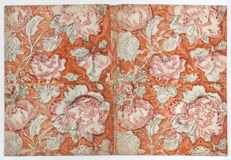 Book cover with floral pattern with orange background Wall Art by Anonymous - High-Resolution Digital Print