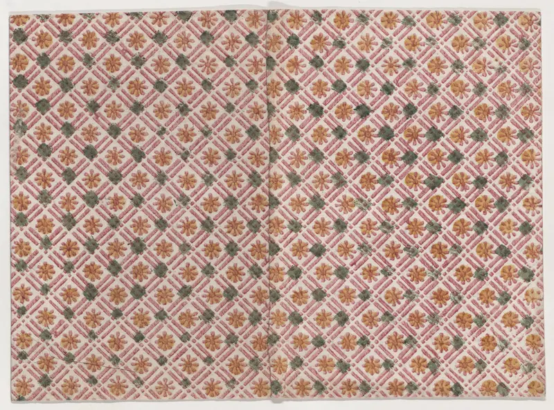 Book cover with geometric and floral pattern in red, yellow, and green Wall Art by Anonymous - High-Resolution Digital Print