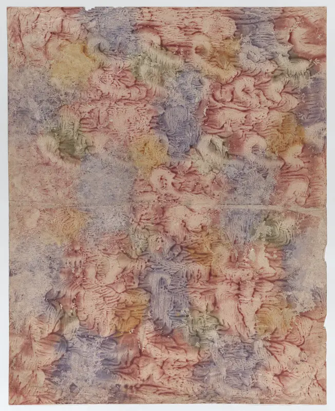 Book cover with purple, green, red, and yellow pattern Wall Art by Anonymous - High-Resolution Digital Print