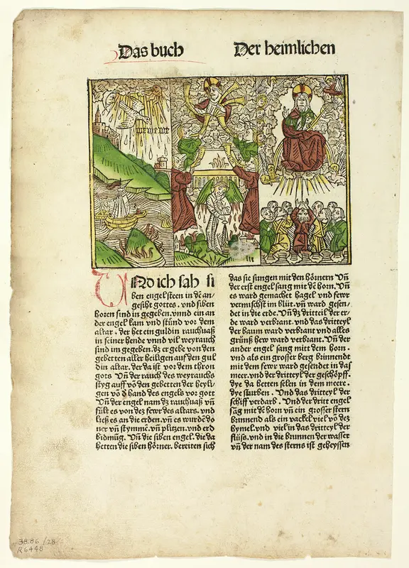 Book of Revelation (Seven Trumpets) from The Bible (also called the Tenth German Bible), Plate 28 from Woodcuts from Books of the 15th Century Wall Art by Unknown artist - High-Resolution Digital Print