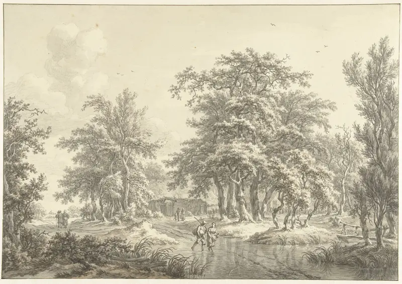 Boomrijk landschap met enkele groepjes figuren Wall Art by Egbert van Drielst - High-Resolution Digital Print