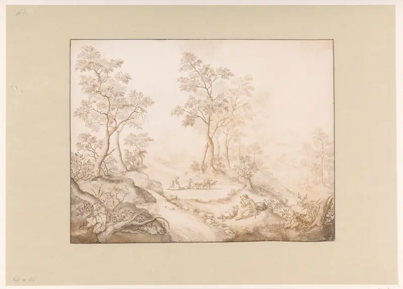 Boomrijk landschap met vrouw, man en een boer Wall Art by Pieter de Porck - High-Resolution Digital Print