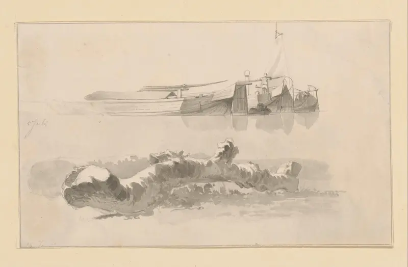 Boomstam en enkele schuiten Wall Art by Hendrik Abraham Klinkhamer - High-Resolution Digital Print