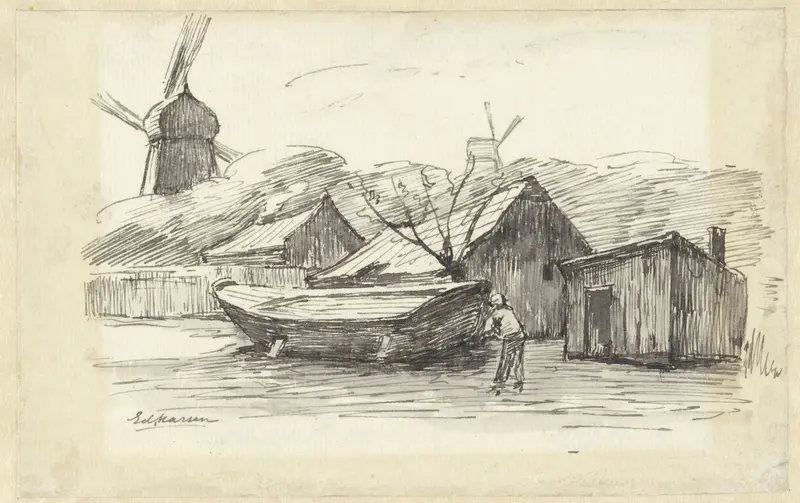 Boot, huizen en een windmolen Wall Art by Eduard Karsen - High-Resolution Digital Print