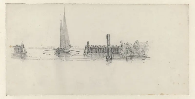 Boot op een plas tussen palissaden Wall Art by Johan Conrad Greive - High-Resolution Digital Print