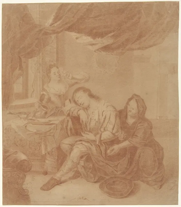 Bordeelscène waarbij de man wordt beroofd Wall Art by anonymous - High-Resolution Digital Print