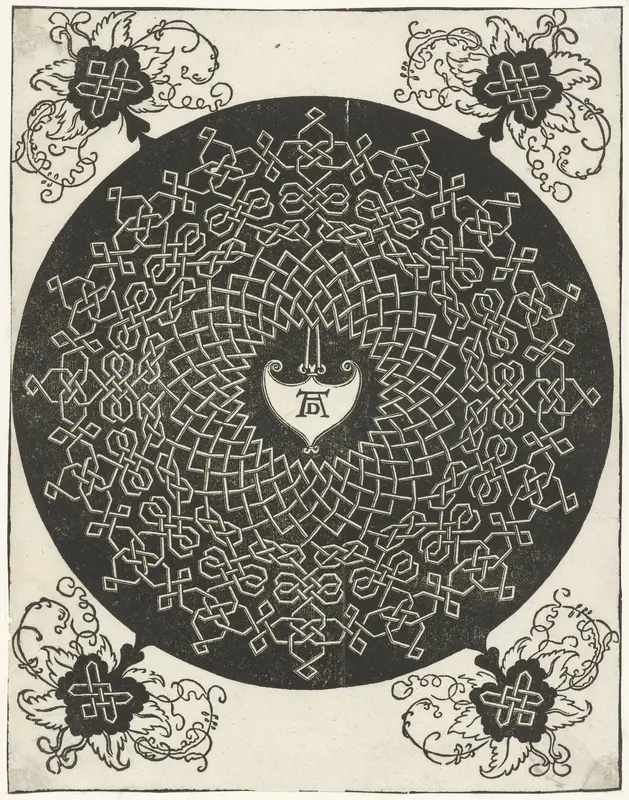 Borduurvoorbeeld met hartvormig schildje Wall Art by Unknown - High-Resolution Digital Print