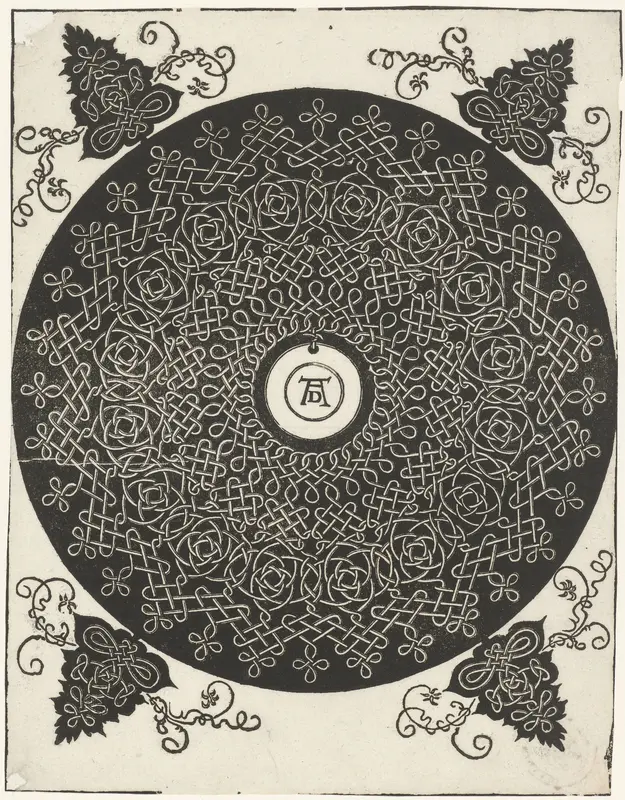 Borduurvoorbeeld met rond schildje Wall Art by Unknown - High-Resolution Digital Print