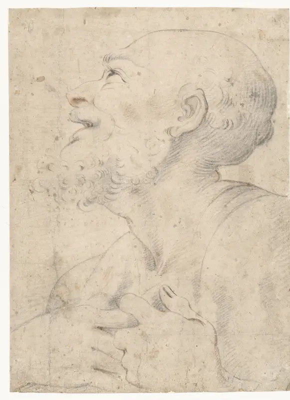 Borstbeeld van een lachende oude man, in profiel naar links Wall Art by unknown - High-Resolution Digital Print