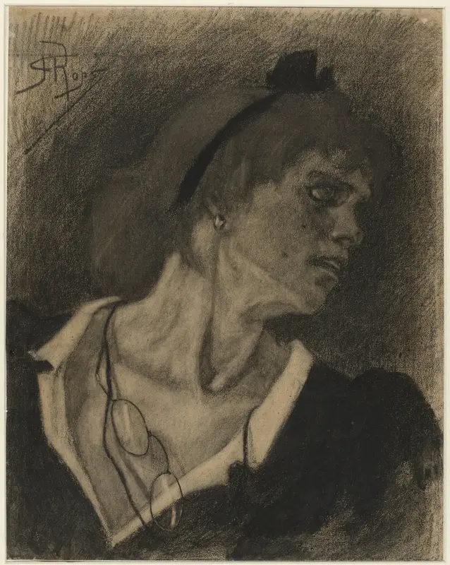 Borstbeeld van een vrouw met lorgnet aan een snoer om de hals Wall Art by Unknown - High-Resolution Digital Print